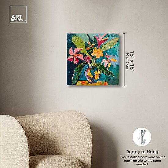 ART REMEDY® "Vase Of Tropical Flowers Ii" Giclee Floral And Botanical Canvas Art