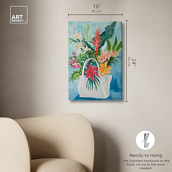 ART REMEDY® "Tropical Flower Bag" Giclee Floral And Botanical Canvas Art