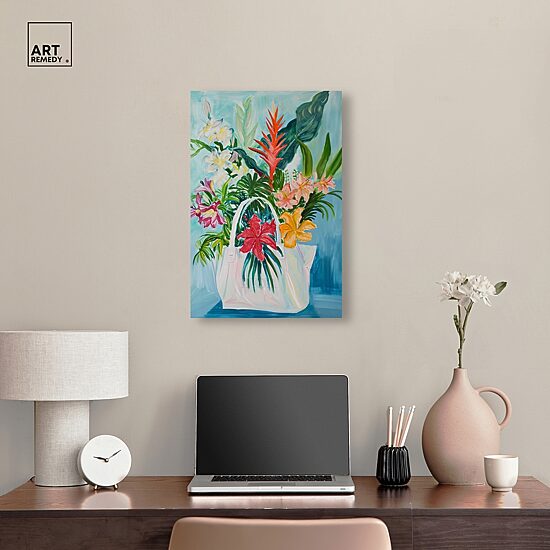 ART REMEDY® "Tropical Flower Bag" Giclee Floral And Botanical Canvas Art