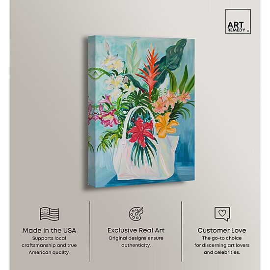 ART REMEDY® "Tropical Flower Bag" Giclee Floral And Botanical Canvas Art
