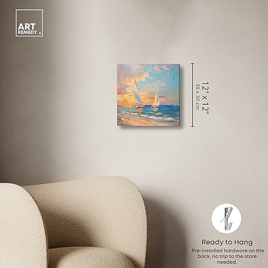 ART REMEDY® "Sailboats In The Sunset" Giclee Nautical And Coastal Canvas Art