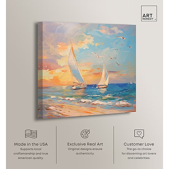 ART REMEDY® "Sailboats In The Sunset" Giclee Nautical And Coastal Canvas Art
