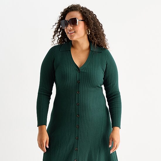 Melonie T Womens Plus Long Sleeve Sweater Dress