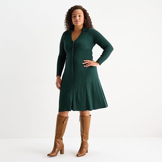 Melonie T Womens Plus Long Sleeve Sweater Dress