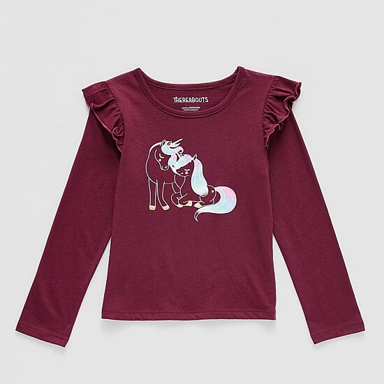 Thereabouts Little Girls Round Neck Long Sleeve Regular Fit Graphic T-Shirt