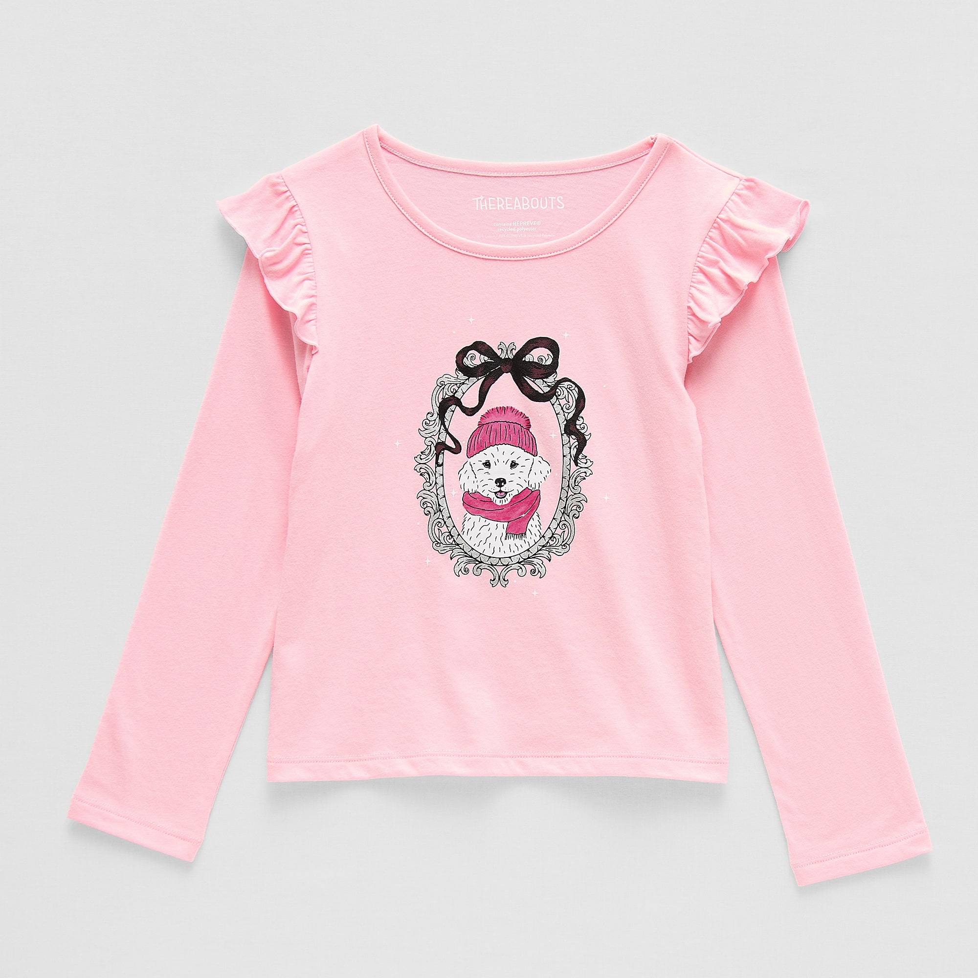 Thereabouts Little Girls Round Neck Long Sleeve Regular Fit Graphic T-Shirt