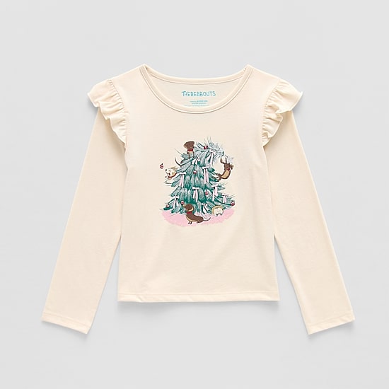 Thereabouts Little Girls Round Neck Long Sleeve Regular Fit Graphic T-Shirt