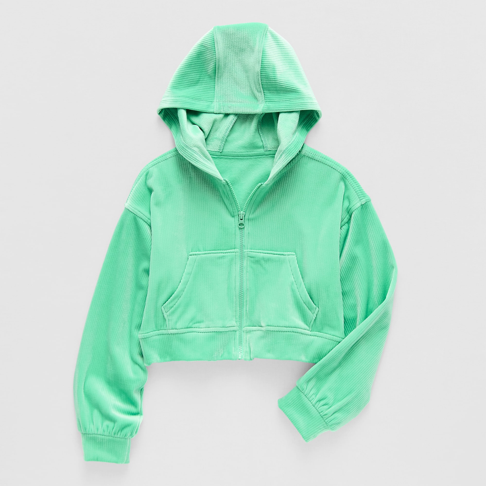 Xersion Ribbed Velour Big Kid Girls Long Sleeve Zipper Active Hoodie