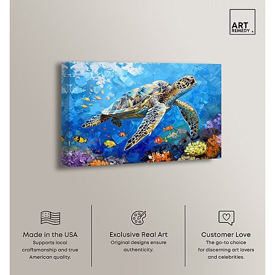 ART REMEDY® "Turtle Swimming" Giclee Animals Canvas Art