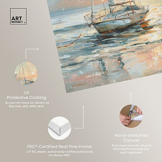 ART REMEDY® "Boat On The Shore" Giclee Nautical And Coastal Canvas Art