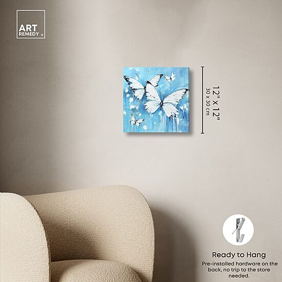 ART REMEDY® "Textured Blue Butterflies" Giclee Animals Canvas Art