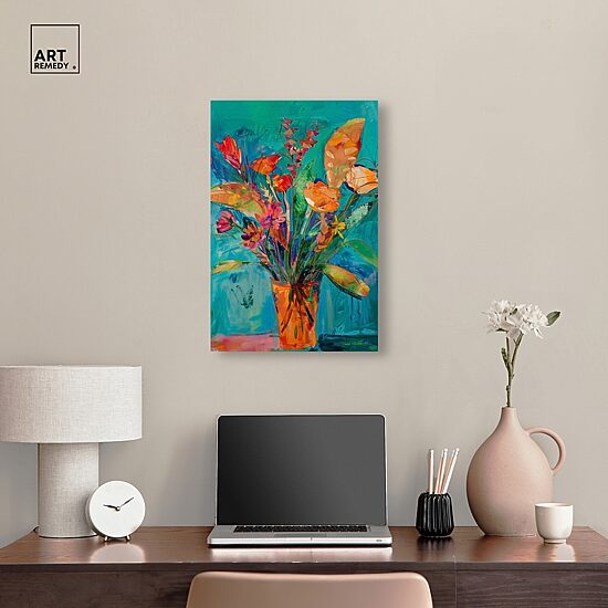 ART REMEDY® "Bold And Bright Flower Vase" Giclee Floral And Botanical Canvas Art