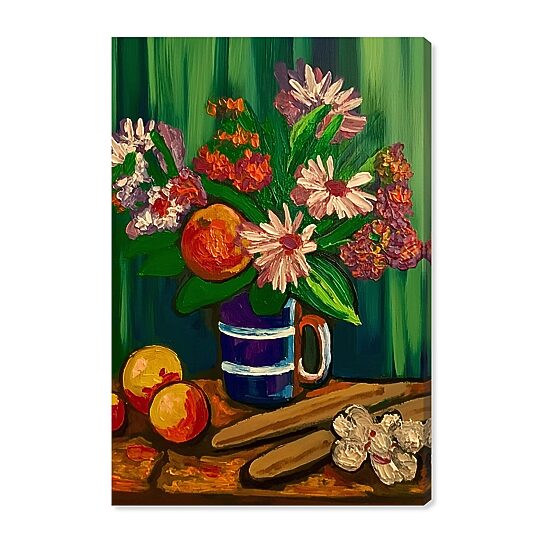 ART REMEDY® "Floral Vase And Fruits" Giclee Floral And Botanical Canvas Art