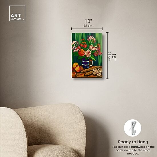 ART REMEDY® "Floral Vase And Fruits" Giclee Floral And Botanical Canvas Art