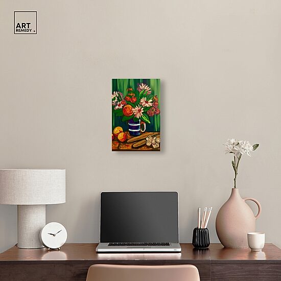 ART REMEDY® "Floral Vase And Fruits" Giclee Floral And Botanical Canvas Art