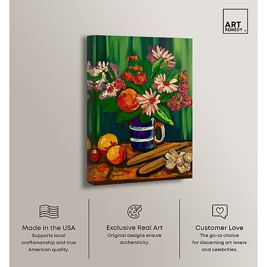 ART REMEDY® "Floral Vase And Fruits" Giclee Floral And Botanical Canvas Art