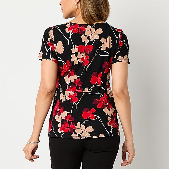 Liz Claiborne Womens Tall Round Neck Short Sleeve Blouse