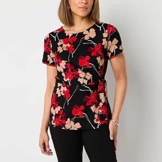 Liz Claiborne Womens Tall Round Neck Short Sleeve Blouse