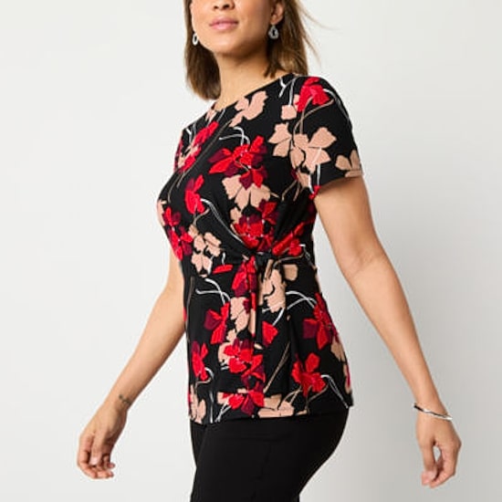Liz Claiborne Womens Tall Round Neck Short Sleeve Blouse