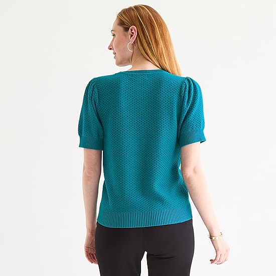 Liz Claiborne Plus Womens Crew Neck Short Sleeve Pullover Sweater