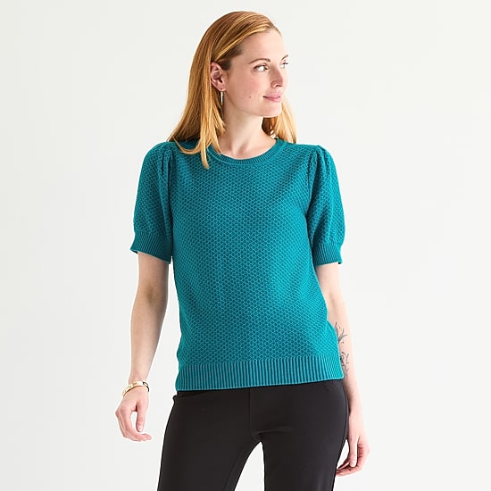 Liz Claiborne Plus Womens Crew Neck Short Sleeve Pullover Sweater