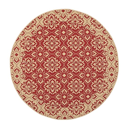 Safavieh Courtyard Collection Spots Oriental Indoor/Outdoor Round Area Rug