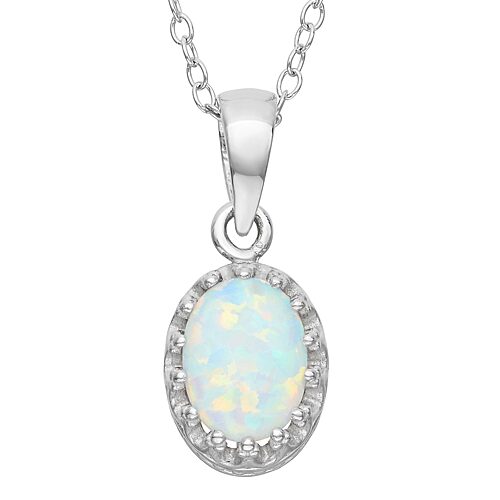 Womens Lab Created White Opal Sterling Silver 18 Inch Pendant Necklace, One Size
