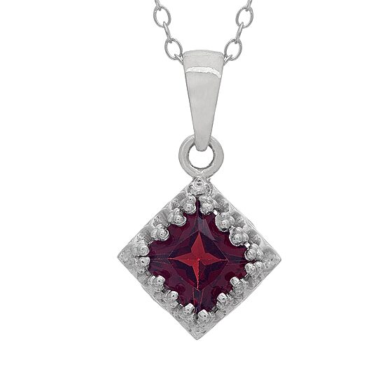 Womens Genuine Red Garnet Sterling Silver 18 Inch Pendant Necklace