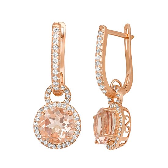 Womens Simulated Pink Morganite 14K Rose Gold Over Silver Drop Earrings