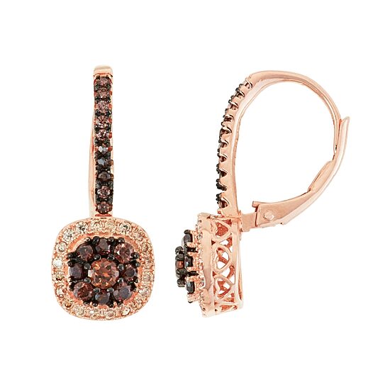 Womens 5/8 CT. T.W. Brown Cubic Zirconia 14K Rose Gold Over Silver Drop Earrings