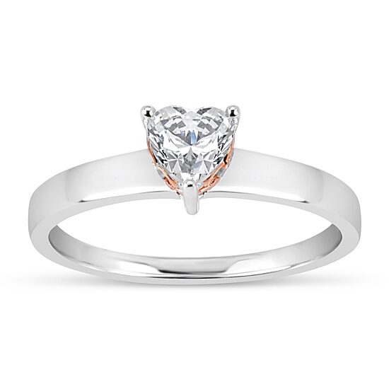 Womens 1 1/10 CT. T.W.  White Zirconia Sterling Silver Heart Solitaire Cocktail Ring