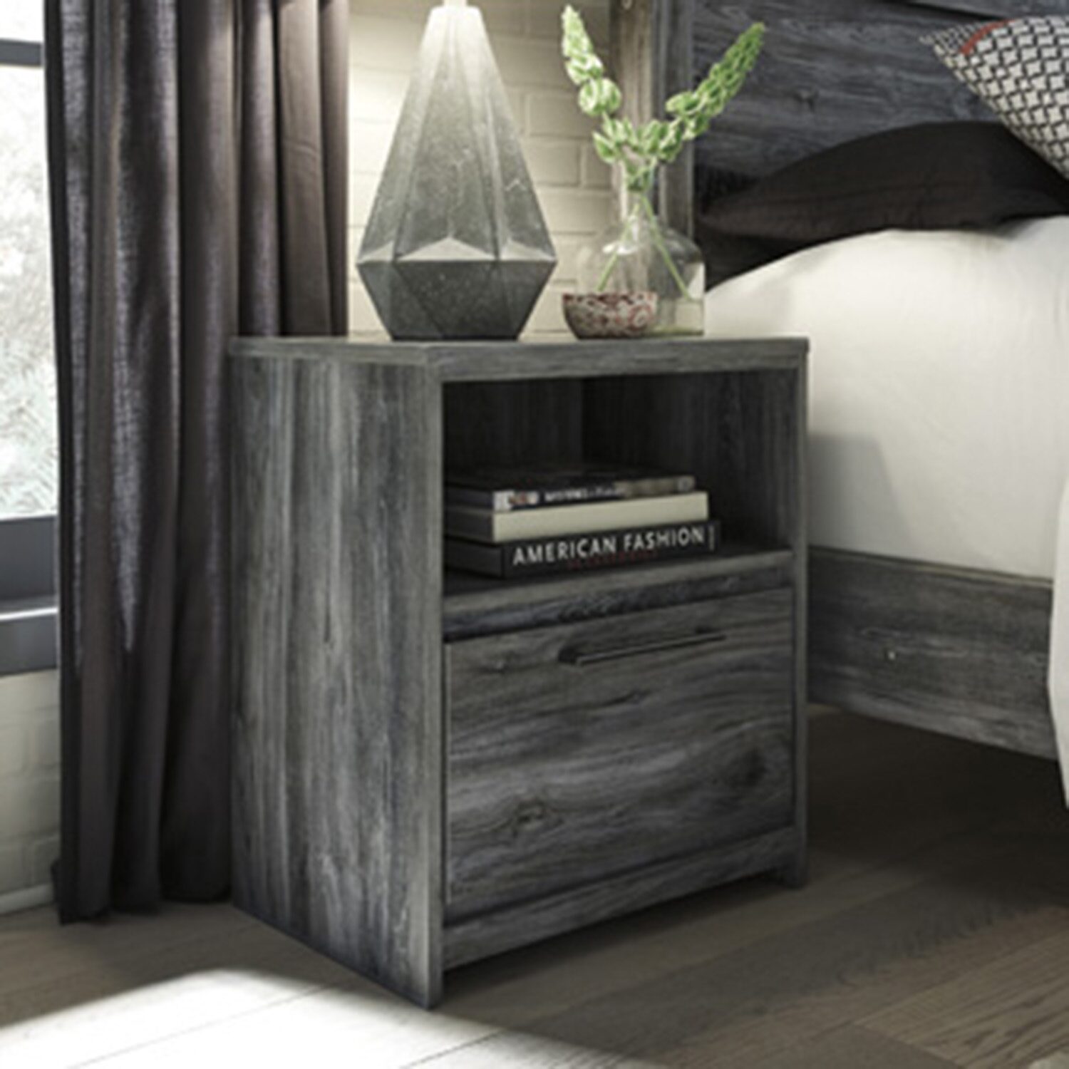 Signature Design by Ashley Baystorm 1-Drawer Nightstand in Dark Gray