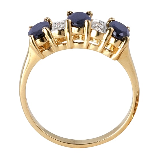 Womens Diamond Accent Genuine Blue Sapphire 18K Gold Over Silver Cocktail Ring