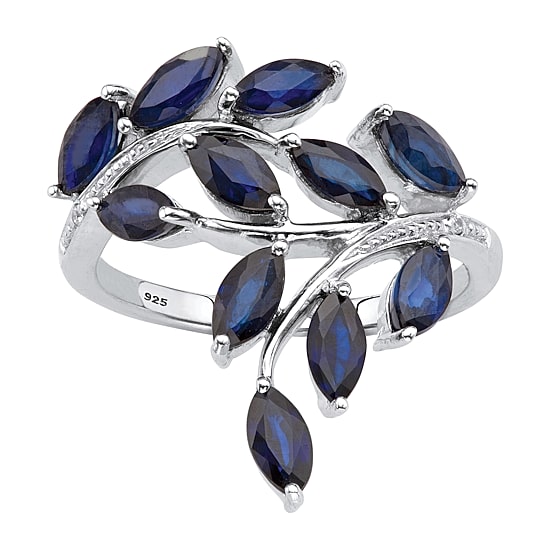 Womens Diamond Accent Genuine Blue Sapphire Platinum Over Silver Cocktail Ring