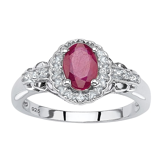 Womens Lead Glass-Filled Red Ruby Sterling Silver Cocktail Ring
