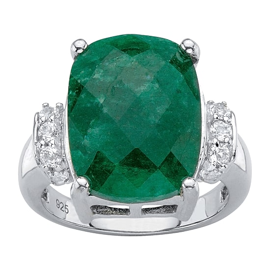Womens Genuine Green Emerald Sterling Silver Cocktail Ring