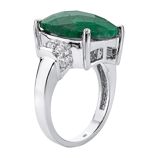 Womens Genuine Green Emerald Sterling Silver Cocktail Ring