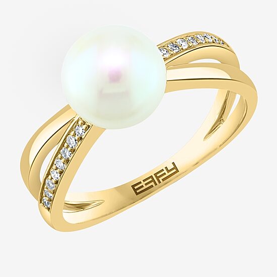 Effy Final Call Womens Diamond Accent 8MM White Cultured Freshwater Pearl 14K Gold Over Silver Cocktail Ring