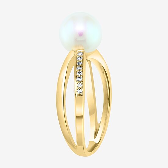 Effy Final Call Womens Diamond Accent 8MM White Cultured Freshwater Pearl 14K Gold Over Silver Cocktail Ring