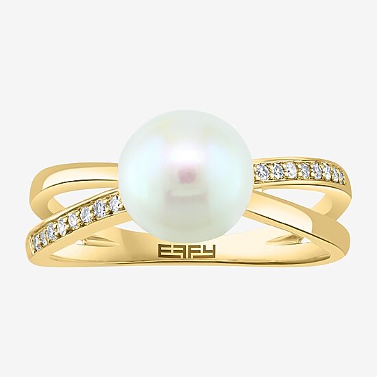 Effy Final Call Womens Diamond Accent 8MM White Cultured Freshwater Pearl 14K Gold Over Silver Cocktail Ring