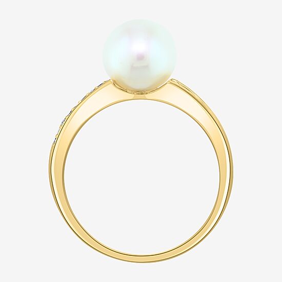 Effy Final Call Womens Diamond Accent 8MM White Cultured Freshwater Pearl 14K Gold Over Silver Cocktail Ring