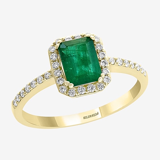 Effy Final Call Womens 1/5 CT. T.W. Diamond & Genuine Green Emerald 14K Gold Cocktail Ring