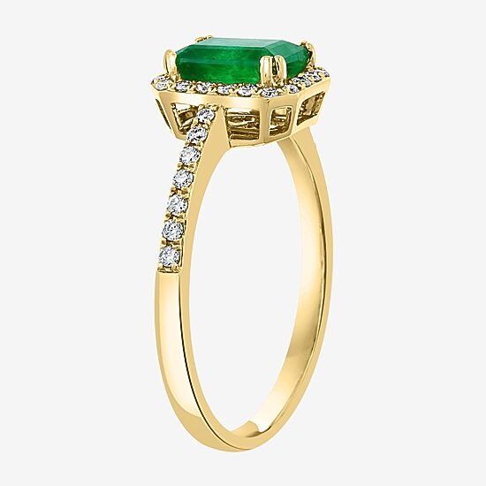 Effy Final Call Womens 1/5 CT. T.W. Diamond & Genuine Green Emerald 14K Gold Cocktail Ring