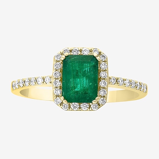 Effy Final Call Womens 1/5 CT. T.W. Diamond & Genuine Green Emerald 14K Gold Cocktail Ring