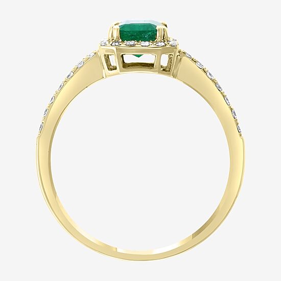 Effy Final Call Womens 1/5 CT. T.W. Diamond & Genuine Green Emerald 14K Gold Cocktail Ring