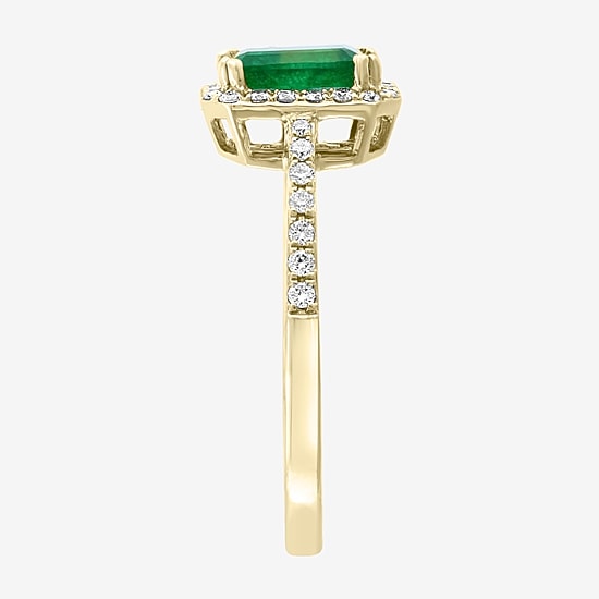 Effy Final Call Womens 1/5 CT. T.W. Diamond & Genuine Green Emerald 14K Gold Cocktail Ring