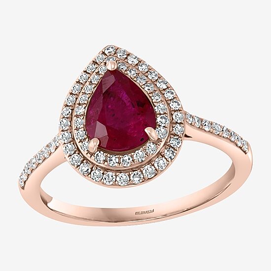 Effy Final Call Womens 1/3 CT. T.W. Diamond & Genuine Red Ruby 14K Rose Gold Cocktail Ring
