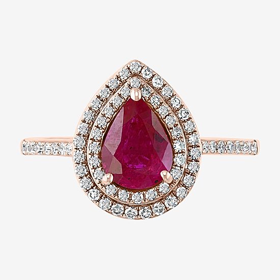 Effy Final Call Womens 1/3 CT. T.W. Diamond & Genuine Red Ruby 14K Rose Gold Cocktail Ring
