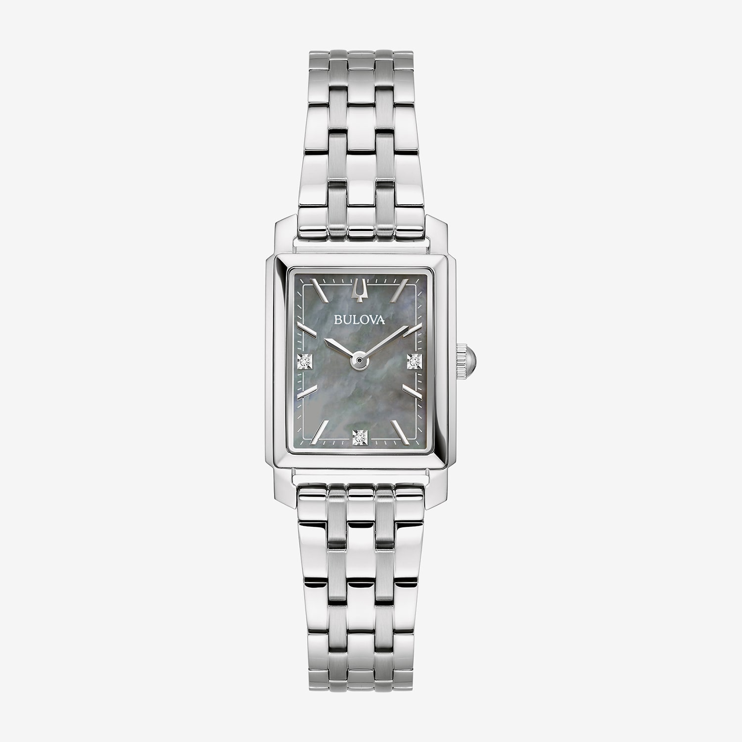 Bulova Womens Diamond Accent Silver Tone Stainless Steel Bracelet Watch 96p252