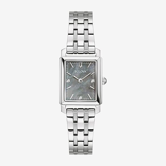 Bulova Womens Diamond Accent Silver Tone Stainless Steel Bracelet Watch 96p252